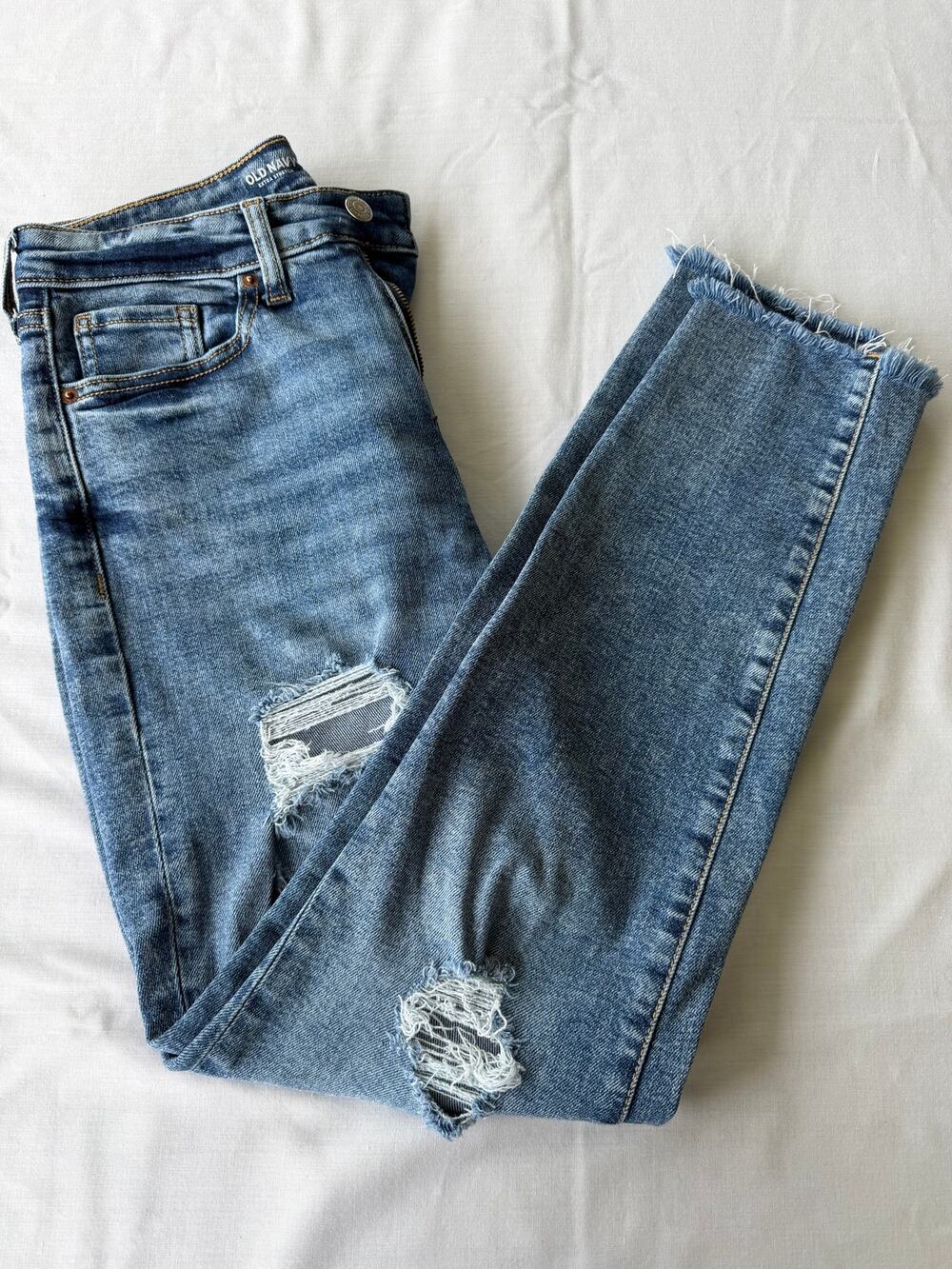 Old Navy OG Straight Stretch Distressed Raw Hem Jeans 4 Indie Sleaze Y2K Grunge
